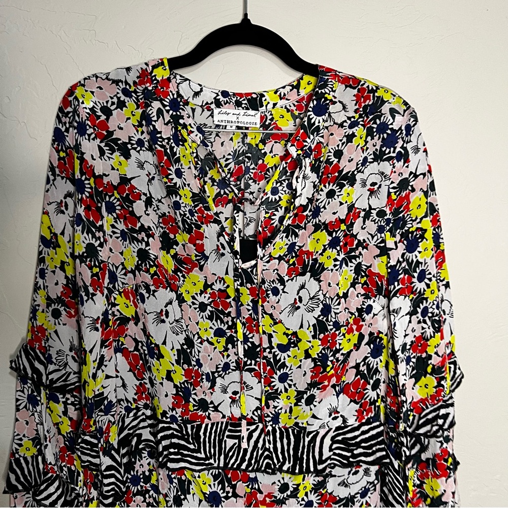 Lily and Lionel X Anthropologie Rina Multicolor Floral Zebra‎ Boho Midi Dress - Picture 5 of 11